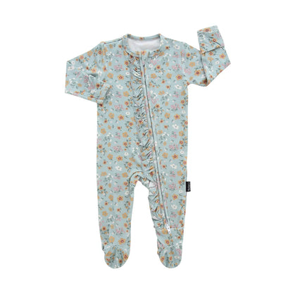 Bamboo Footed Ruffle Zipper Sleeper- Vintage Garden