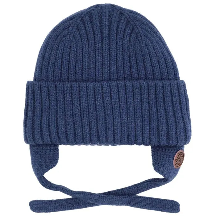Plush-Lined Ribbed Knit Beanie- Blue