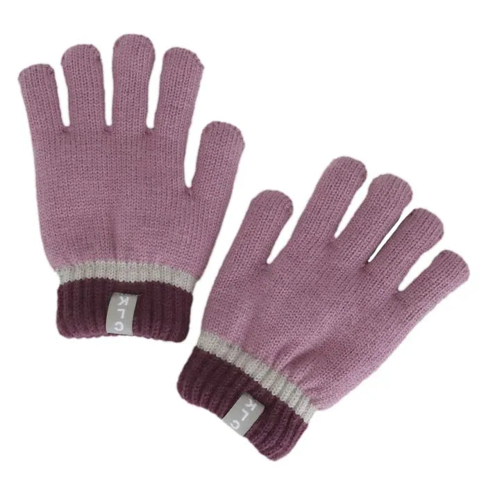 Plush-Lined Colourblock Stripe Knit Gloves- Orchid