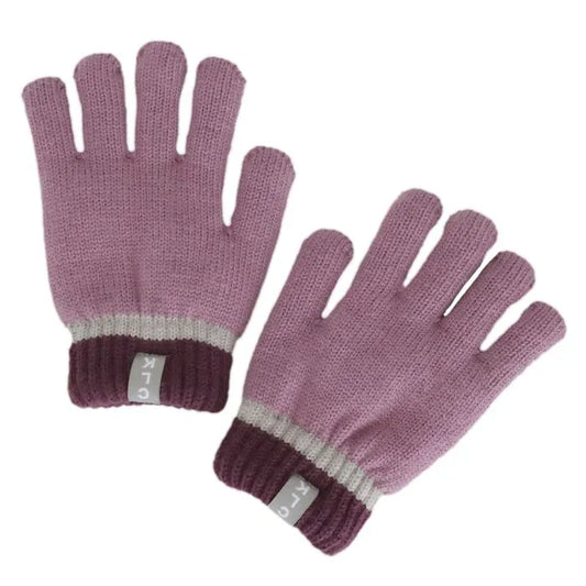 Plush-Lined Colourblock Stripe Knit Gloves- Orchid