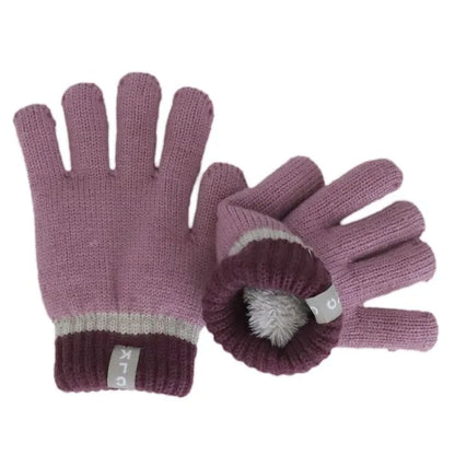 Plush-Lined Colourblock Stripe Knit Gloves- Orchid