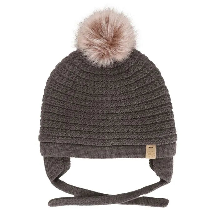 Plush-Lined Pom Knit Beanie- Morel