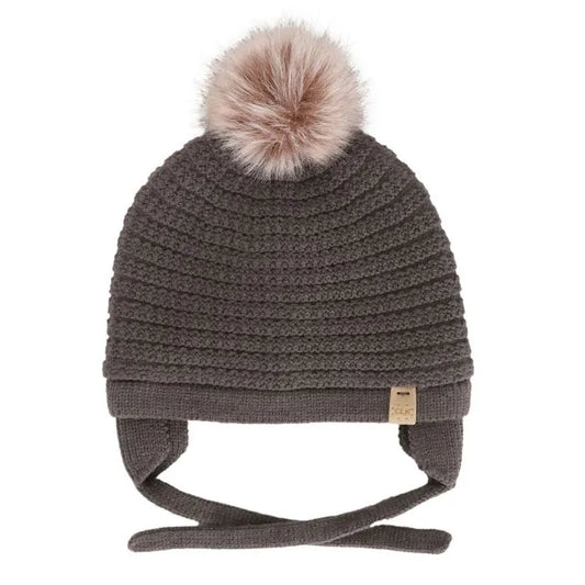 Plush-Lined Pom Knit Beanie- Morel