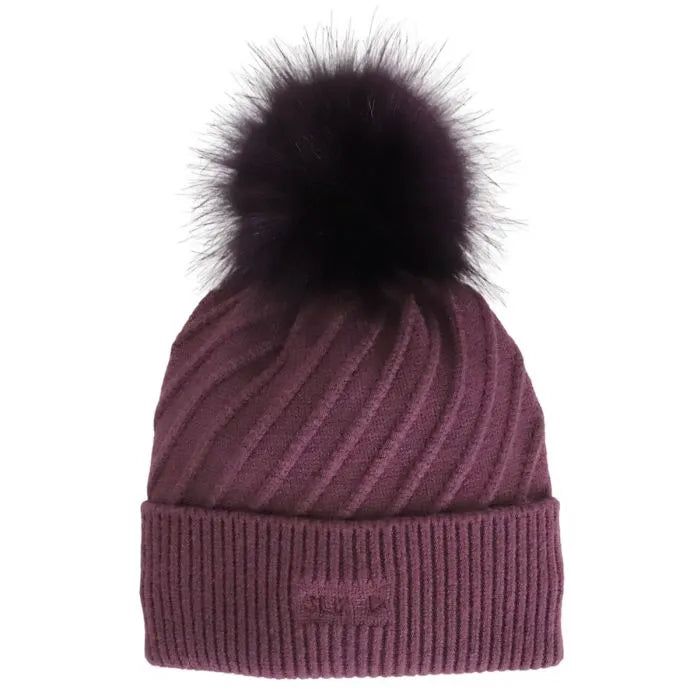 Cotton-Lined Twist Knit Pom Beanie- Eggplant