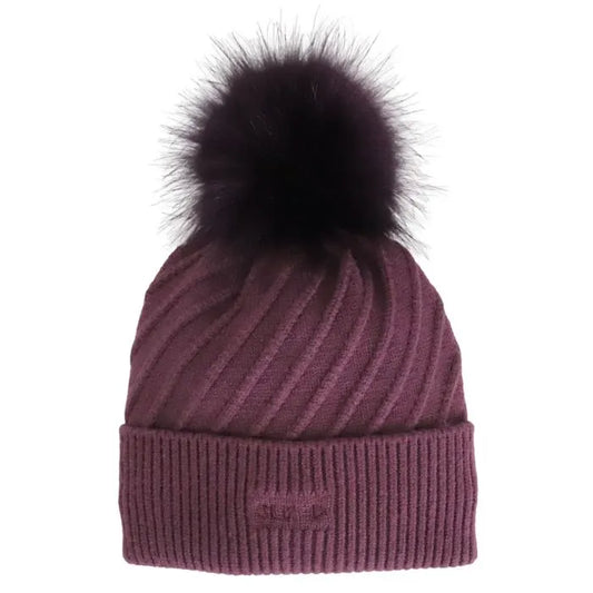 Cotton-Lined Twist Knit Pom Beanie- Eggplant