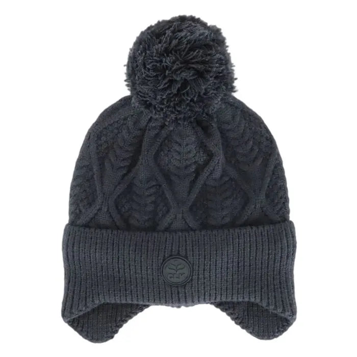 Fleece-Lined Windproof Knit Pom Beanie- Black Ink