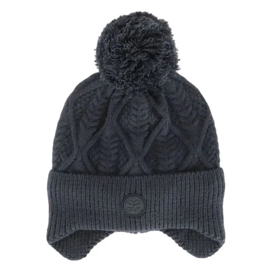 Fleece-Lined Windproof Knit Pom Beanie- Black Ink
