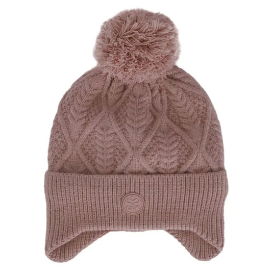 Fleece-Lined Windproof Knit Pom Beanie- Misty Rose