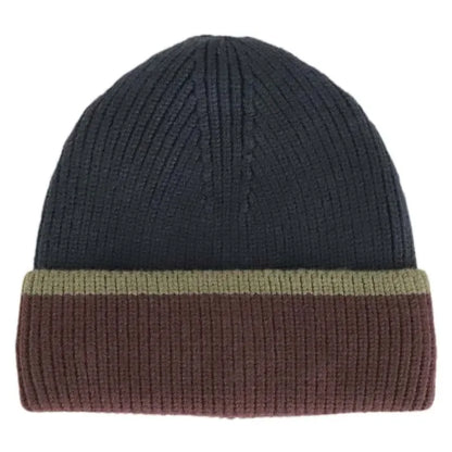 Cotton-Lined Colourblock Stripe Knit Beanie- Black Ink