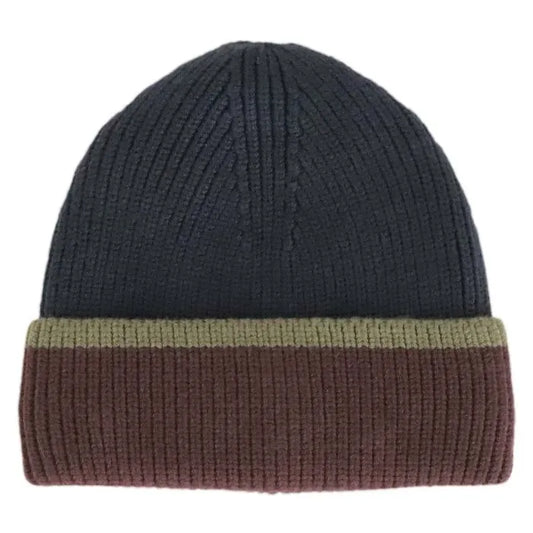 Cotton-Lined Colourblock Stripe Knit Beanie- Black Ink