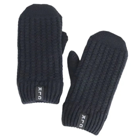 Plush-Lined Knit Mittens- Black Ink