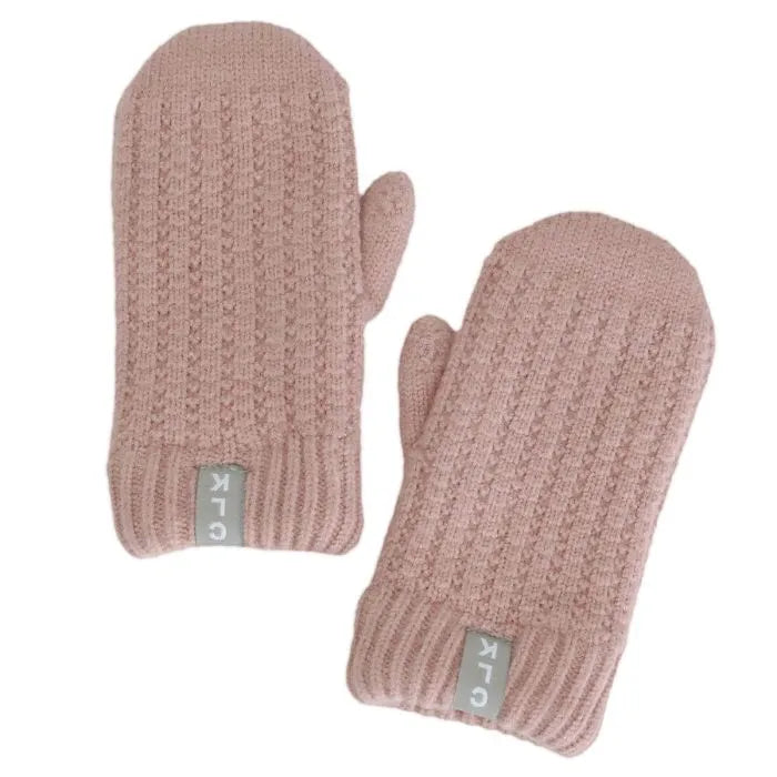 Plush-Lined Knit Mittens- Misty Rose