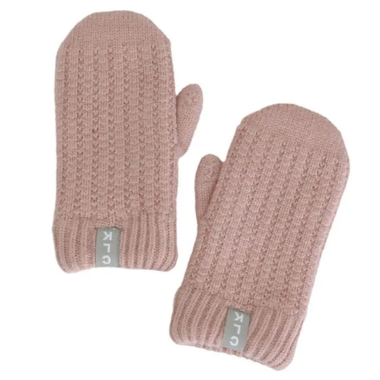 Plush-Lined Knit Mittens- Misty Rose