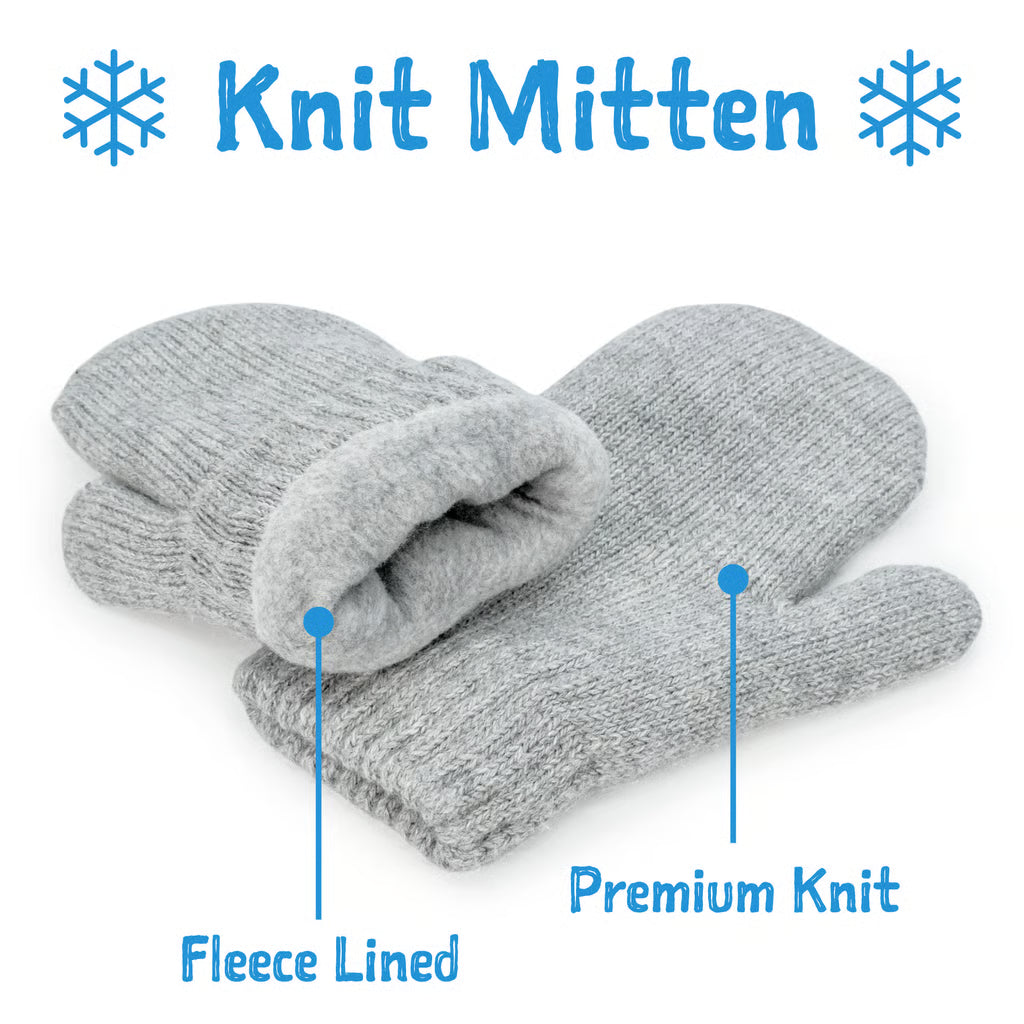 Cozy Fleece-Lined Knit Mittens- Soft Grey