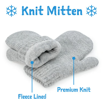 Cozy Fleece-Lined Knit Mittens- Soft Grey