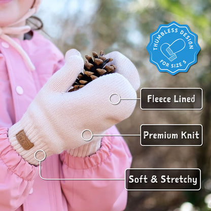 Cozy Fleece-Lined Knit Mittens- Soft Grey