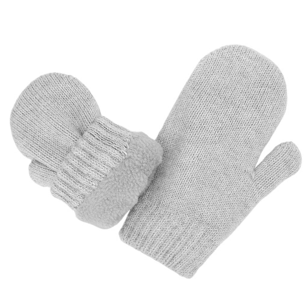 Cozy Fleece-Lined Knit Mittens- Soft Grey