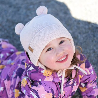 Cozy Fleece-Lined Knit Bear Hat- Light Pink
