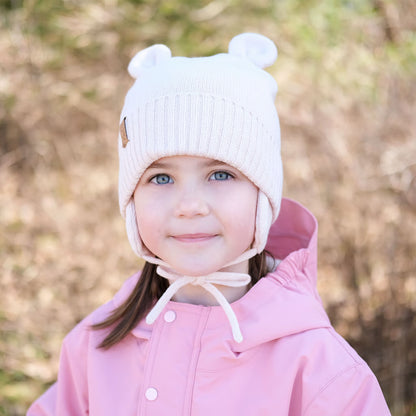 Cozy Fleece-Lined Knit Bear Hat- Light Pink