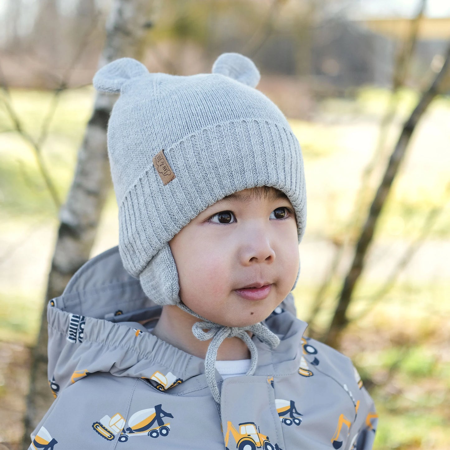 Cozy Fleece-Lined Knit Bear Hat- Soft Grey