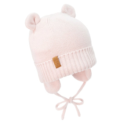 Cozy Fleece-Lined Knit Bear Hat- Light Pink