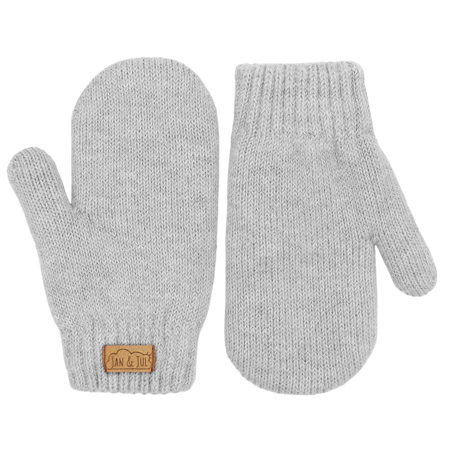 Cozy Fleece-Lined Knit Mittens- Soft Grey