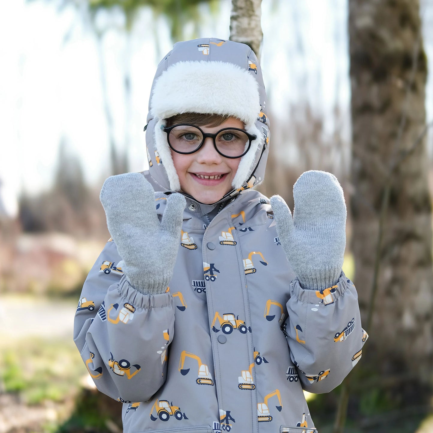 Cozy Fleece-Lined Knit Mittens- Soft Grey