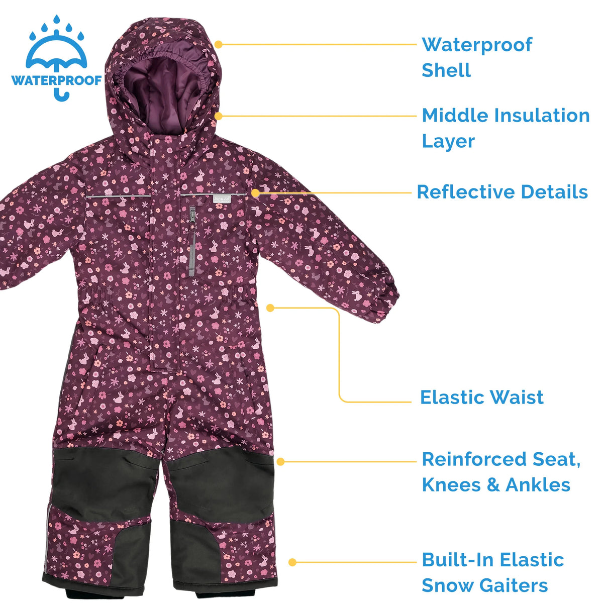 Toasty-Dry 1pc. Kids Snowsuit- Bunny Blooms