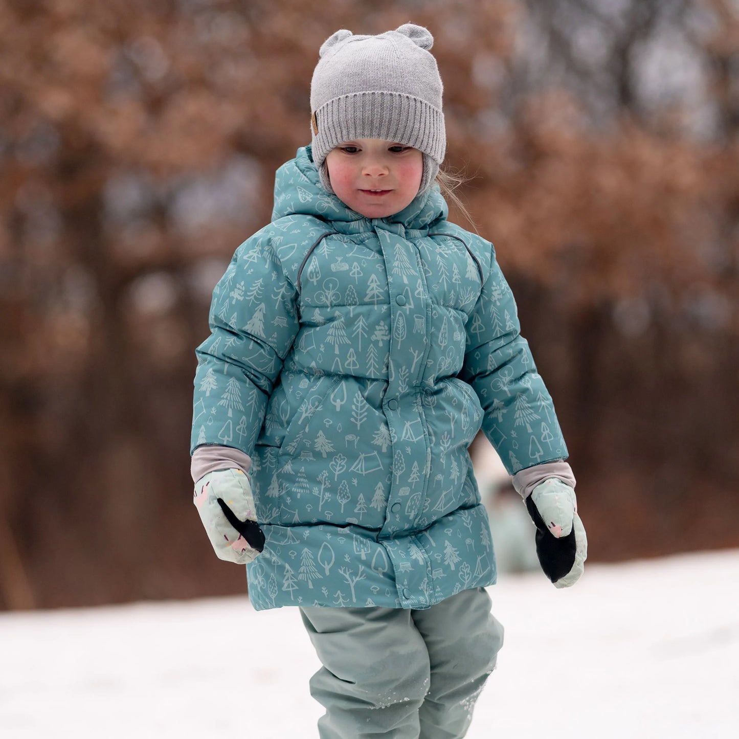 Cozy Fleece-Lined Knit Bear Hat- Soft Grey