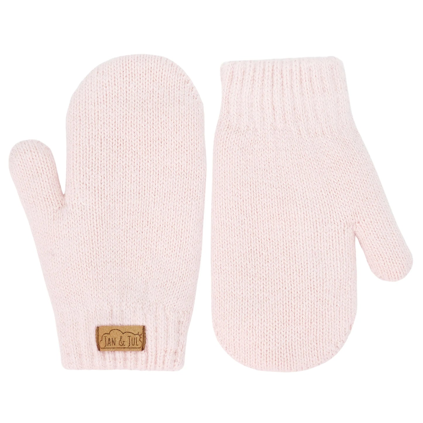 Cozy Fleece-Lined Knit Mittens- Light Pink