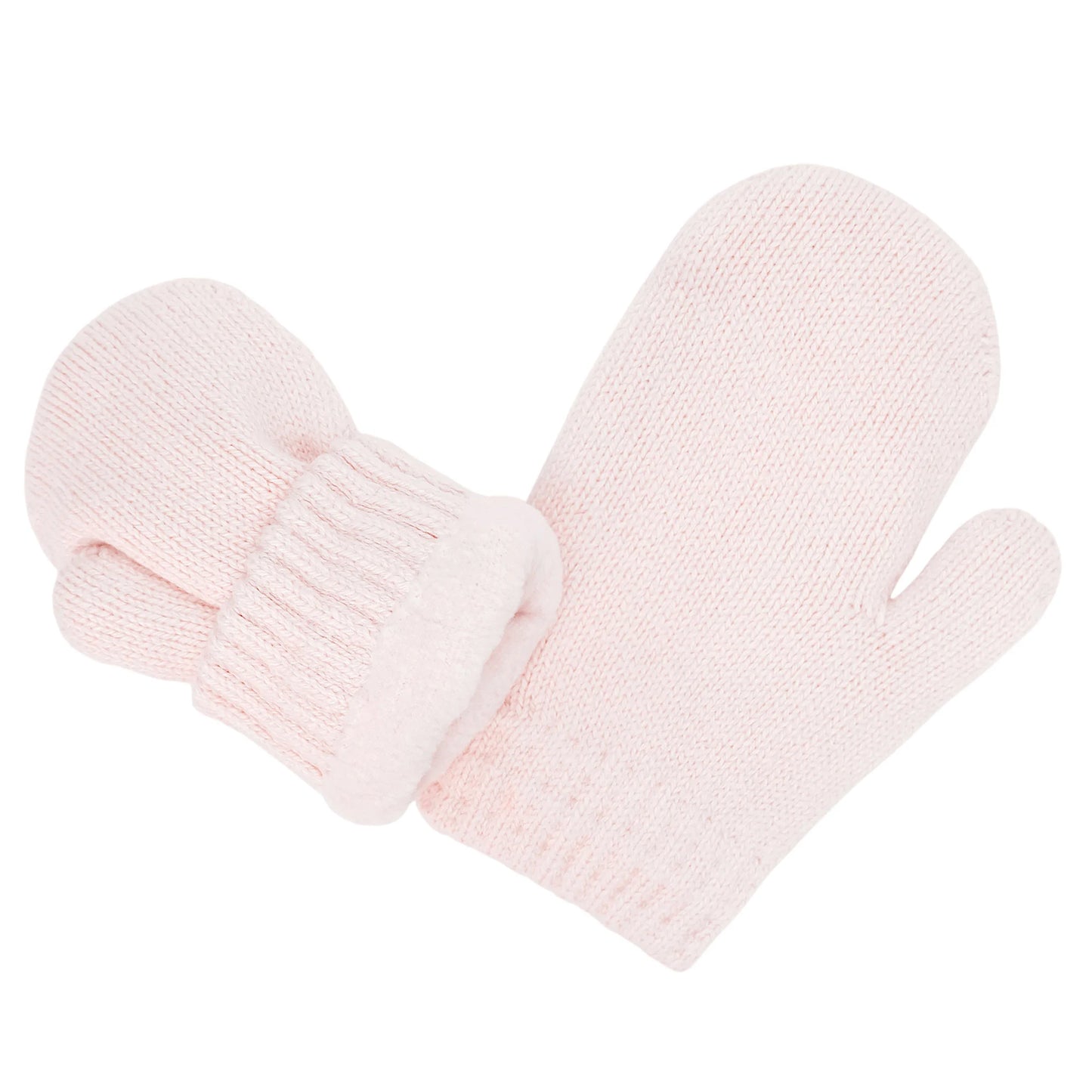 Cozy Fleece-Lined Knit Mittens- Light Pink