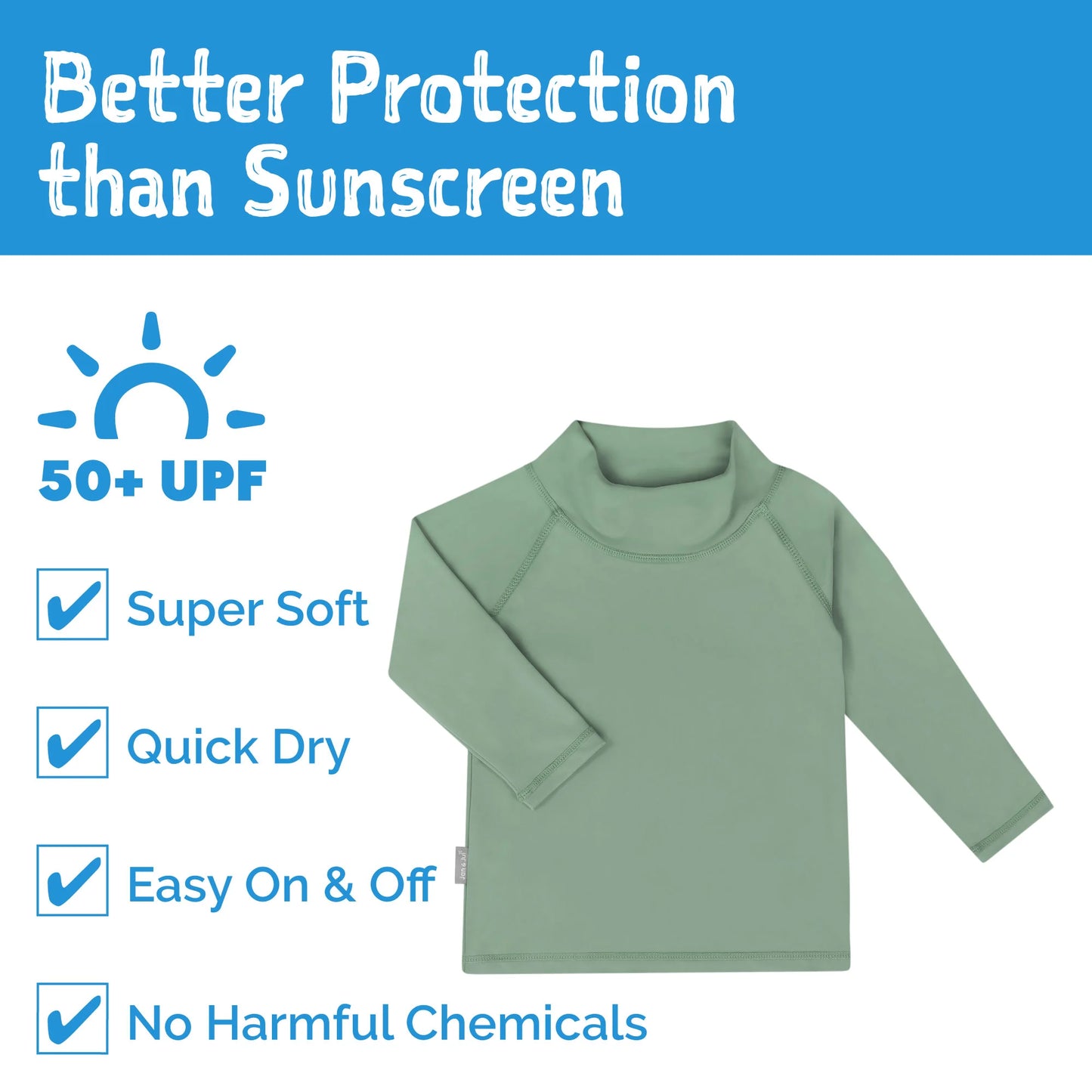 Kids UV Rashguard Top- Sage Green