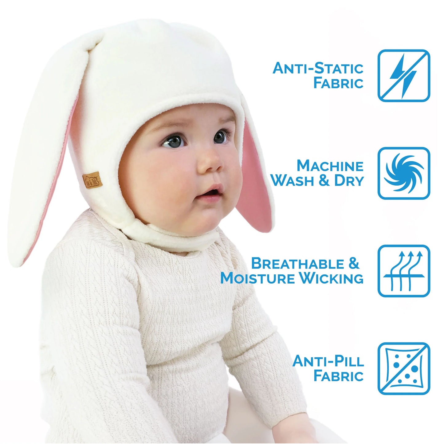 Cream Bunny Fleece Baby Hat
