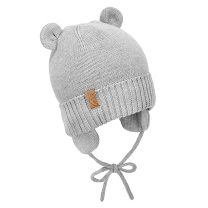 Cozy Fleece-Lined Knit Bear Hat- Soft Grey