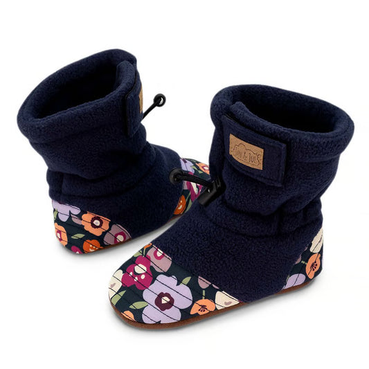 Stay-Put Cozy Baby Booties- Winter Flowers